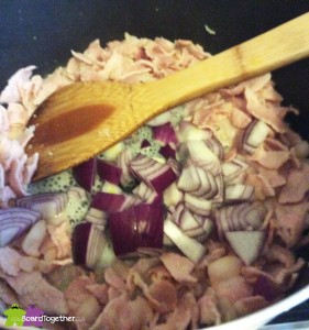 Cooking bacon and onions